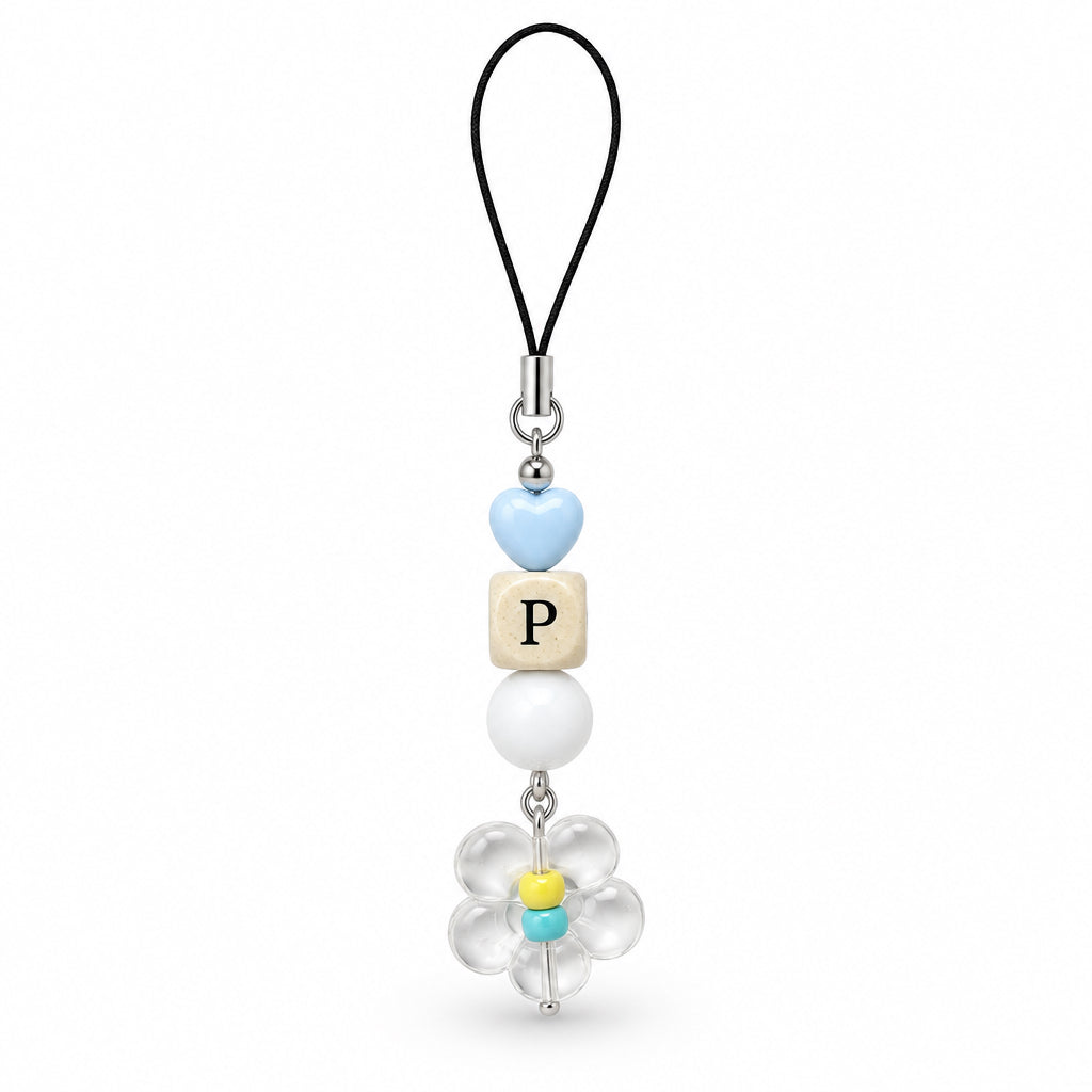 Letter P with a flower phone charm