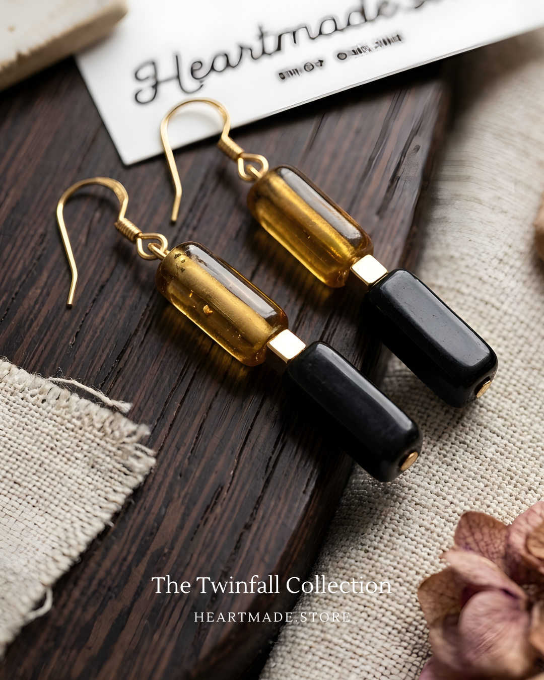 Gold Onyx Twinfall Glass earrings