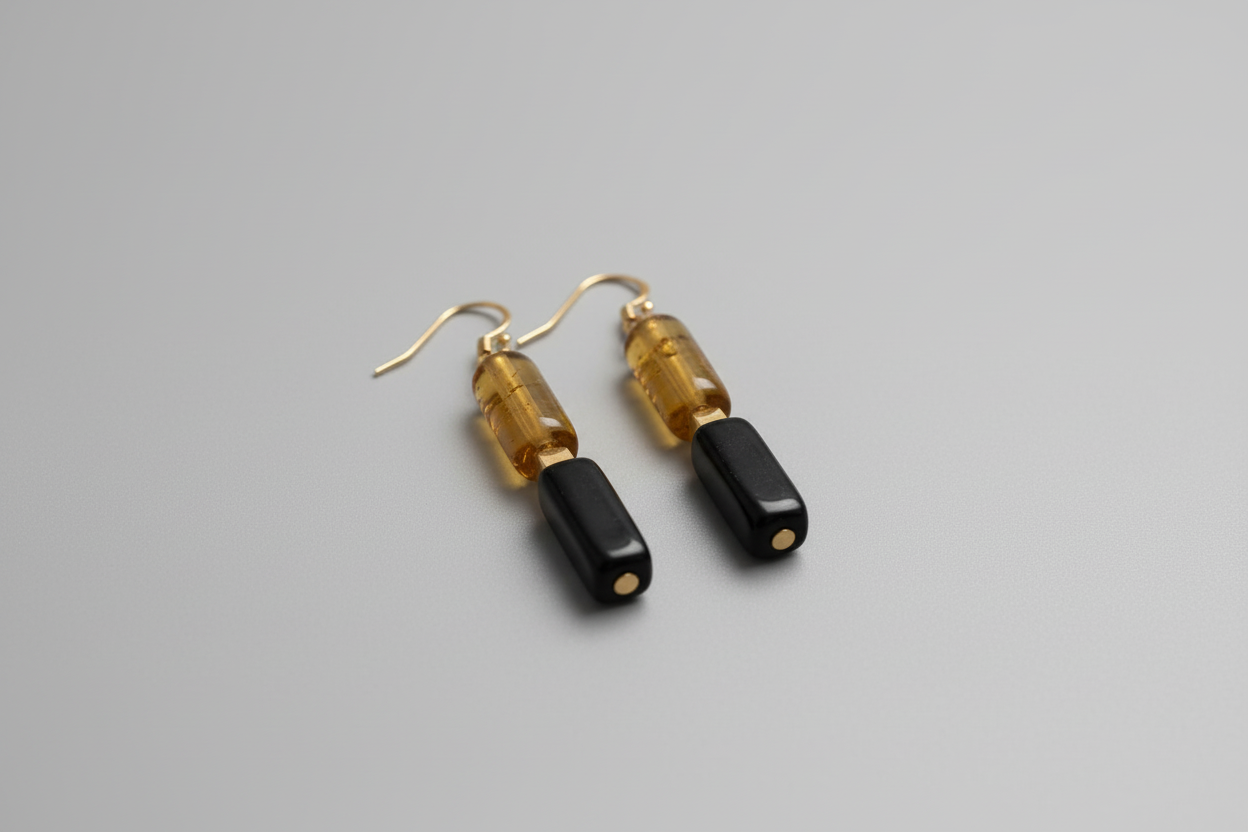 Gold Onyx Twinfall Glass earrings