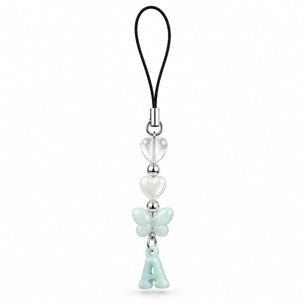 Letter A and butterfly phone charm