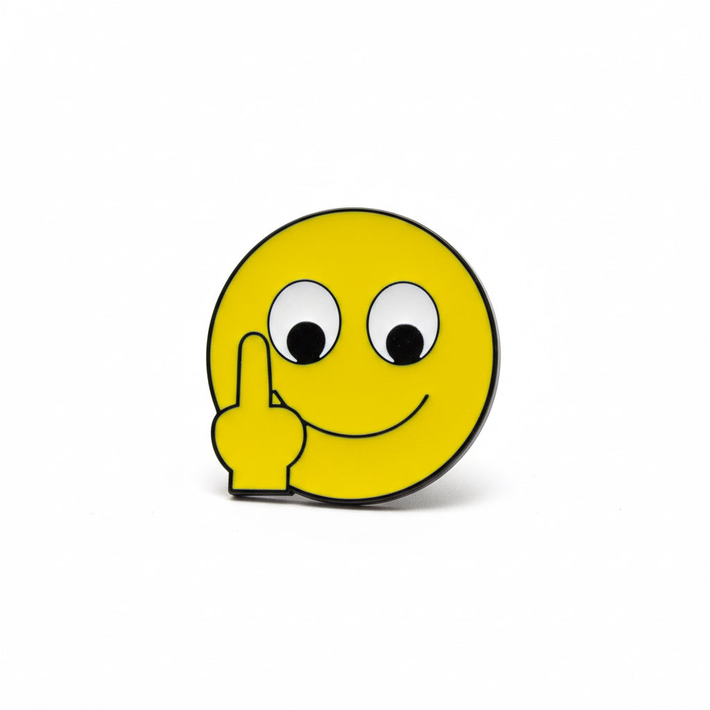 Smiley F off enamel pin