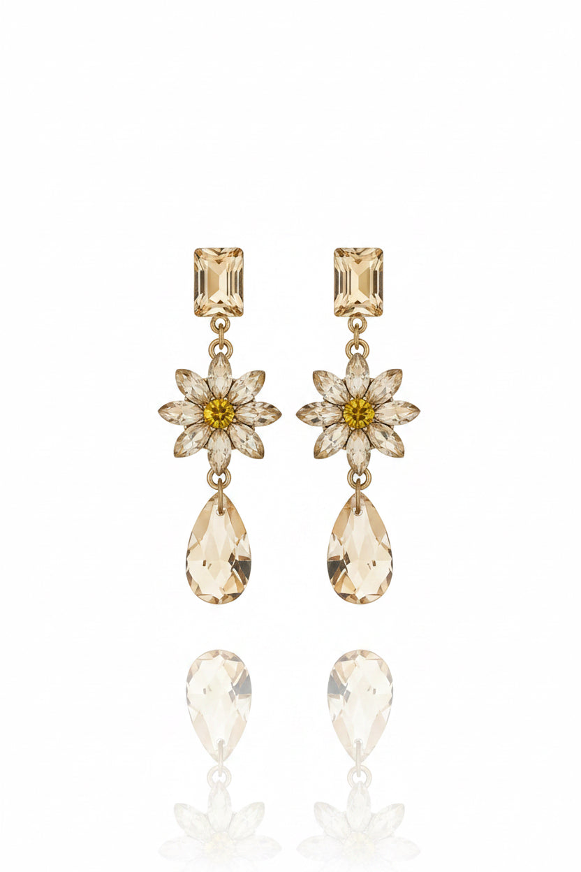 Beige flower Crystals Earrings
