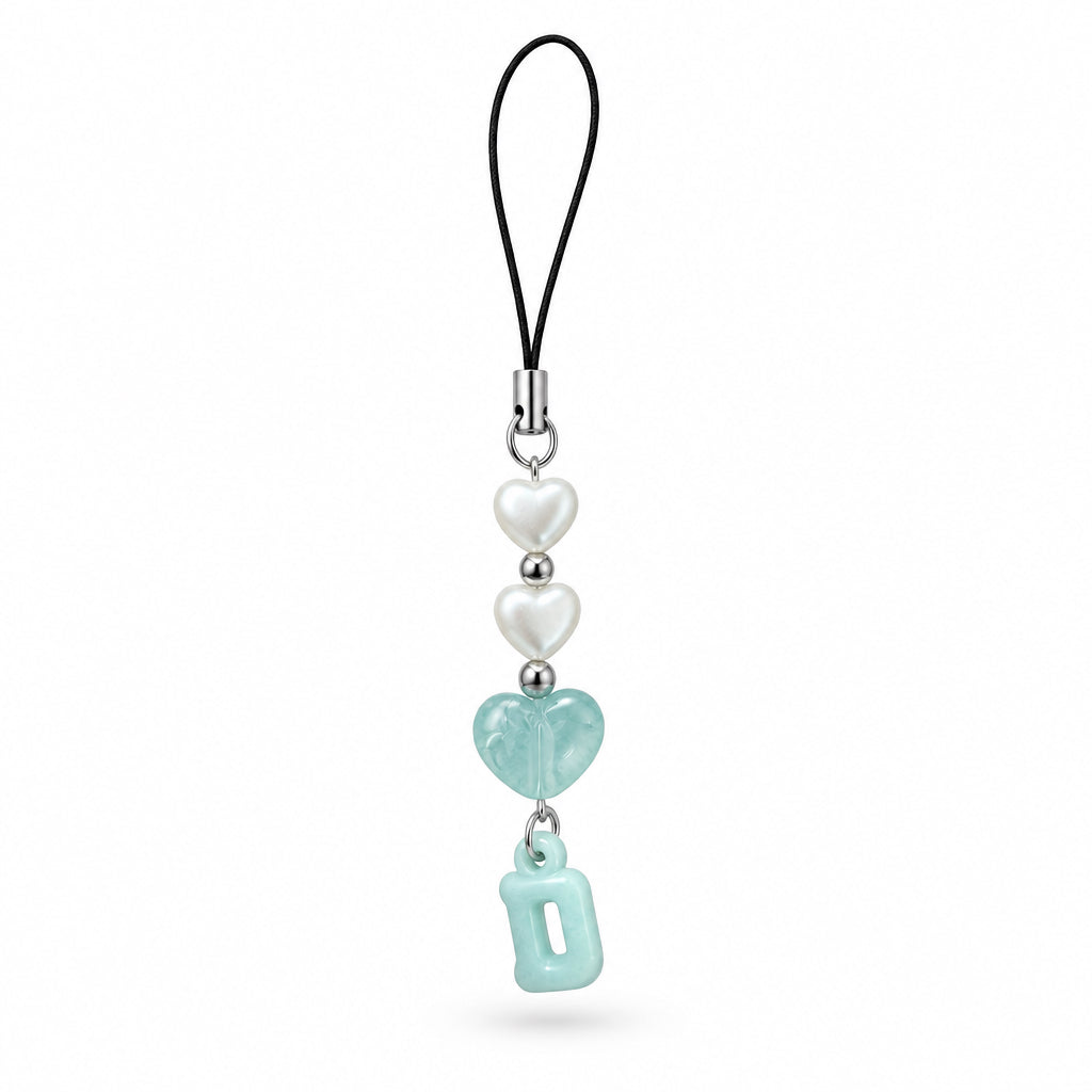 D in blue - hearts phone charm