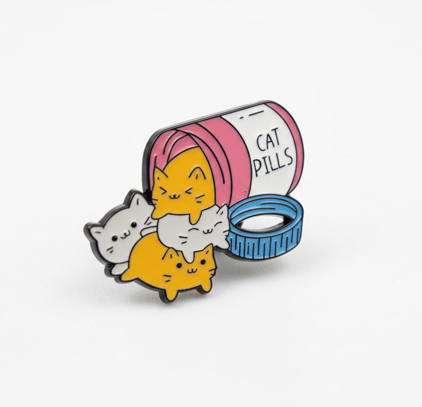 Cat pills enamel pin