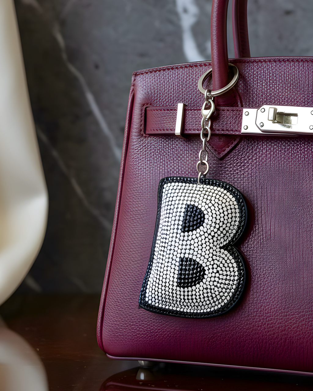 Bedazzled White on Black Keychain – “B”