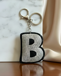Bedazzled White on Black Keychain – “B”