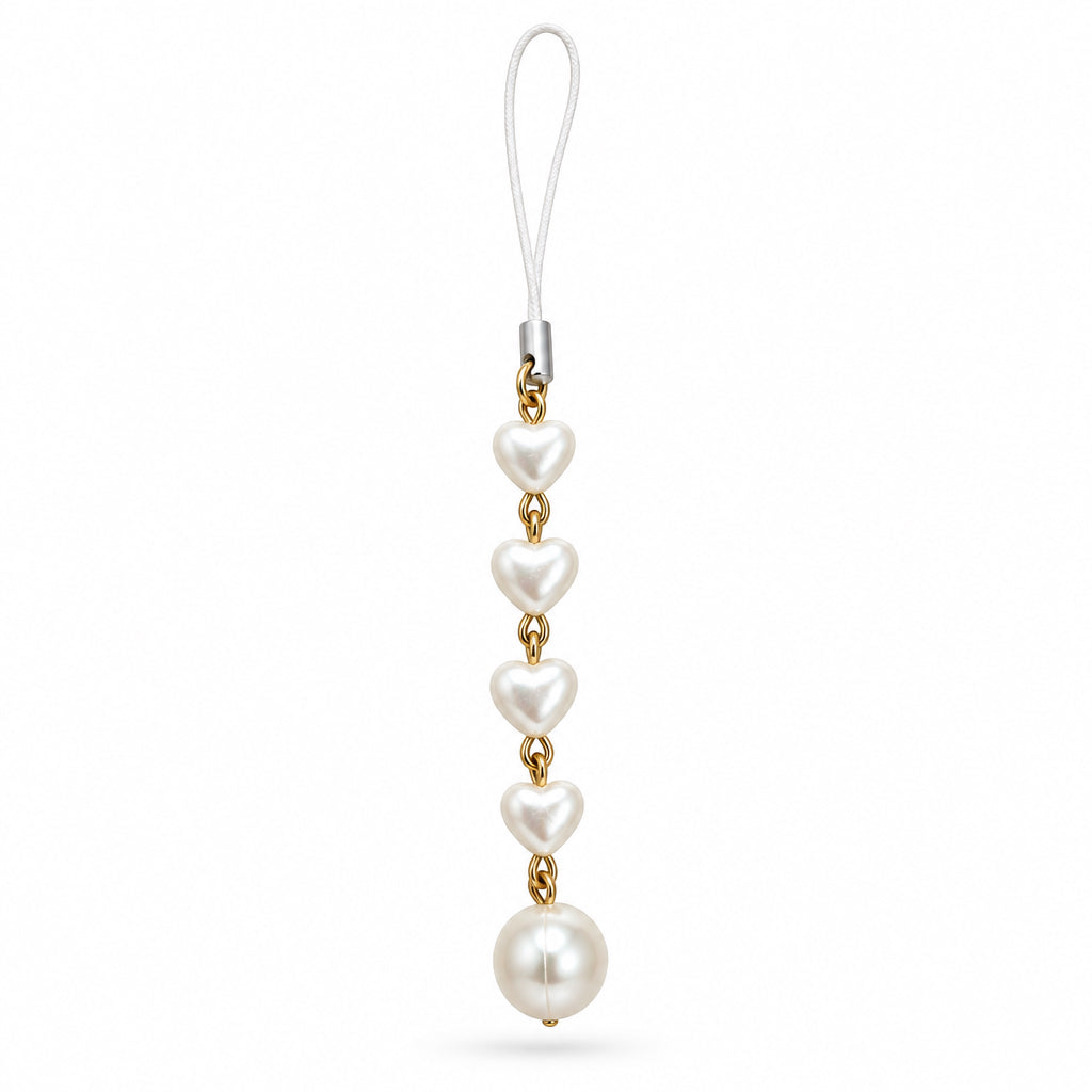 Heart full with a pearl phone charm