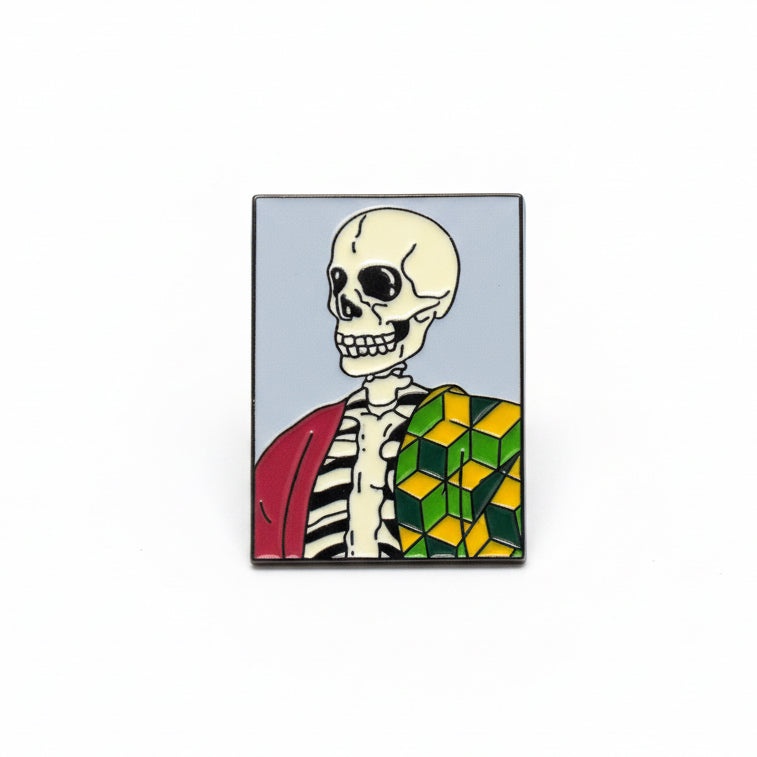 Skeleton art portrait enamel pin