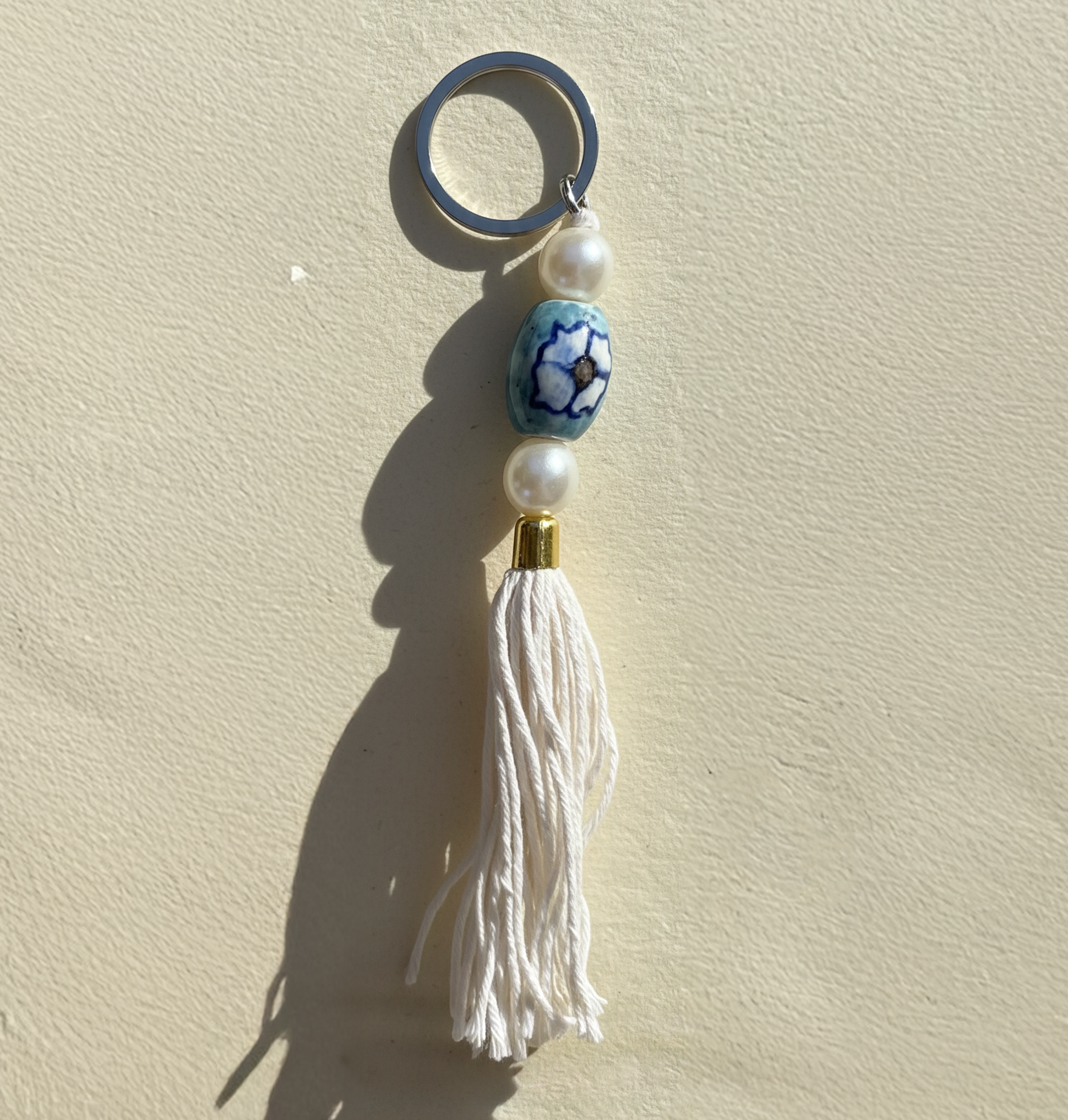 Green Stone Tassel Keychain