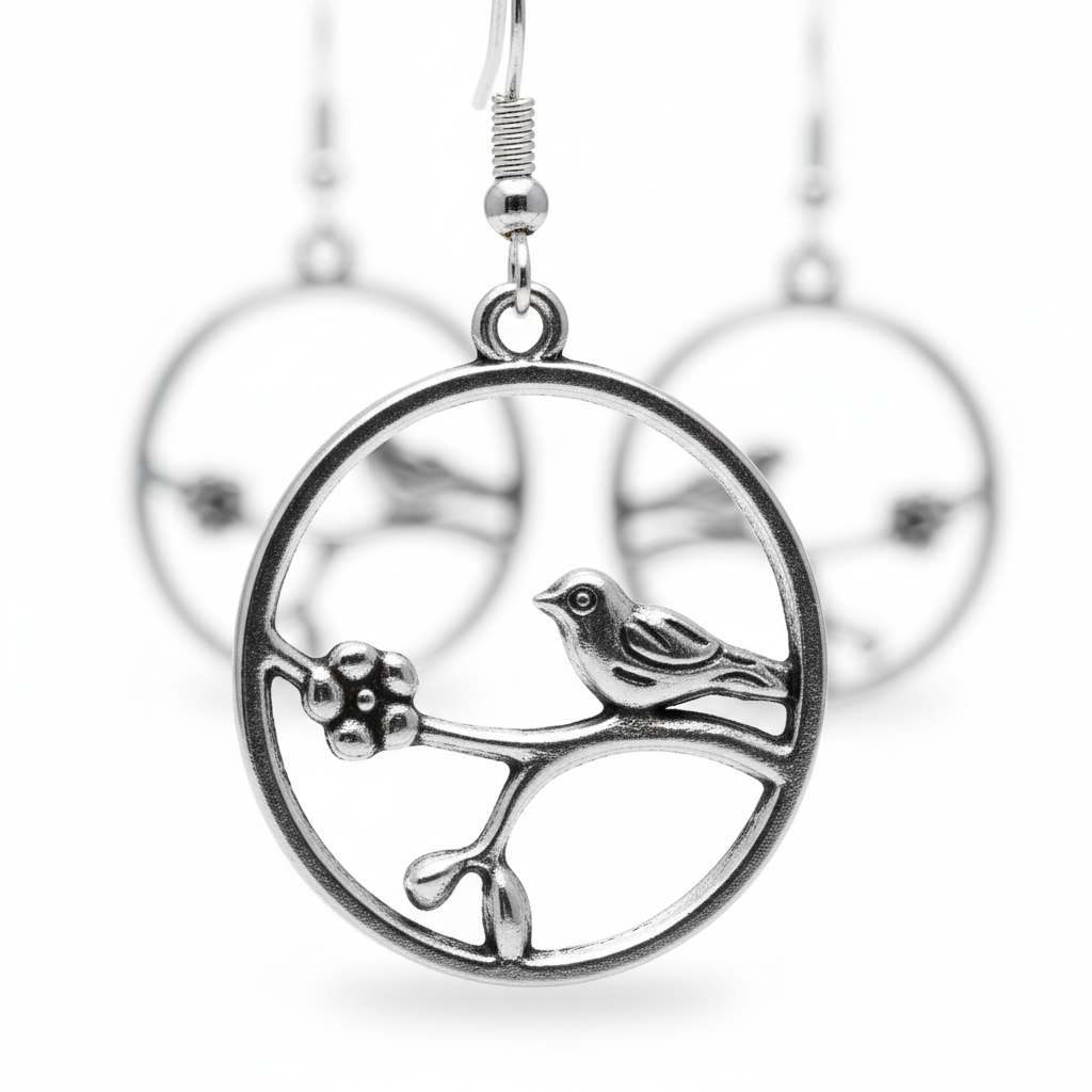 Humming bird on a branch silver
