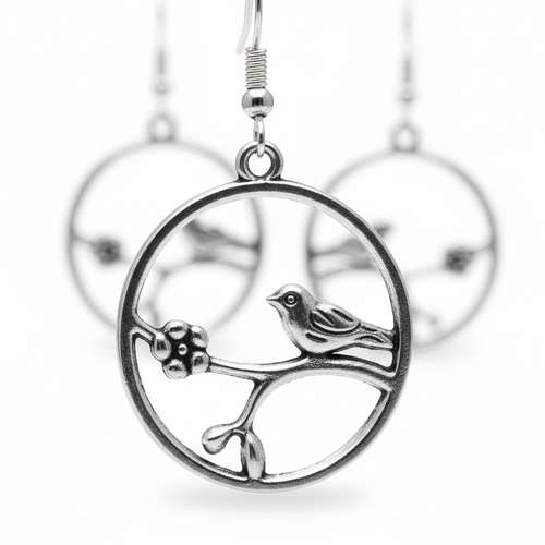 Humming bird on a branch silver