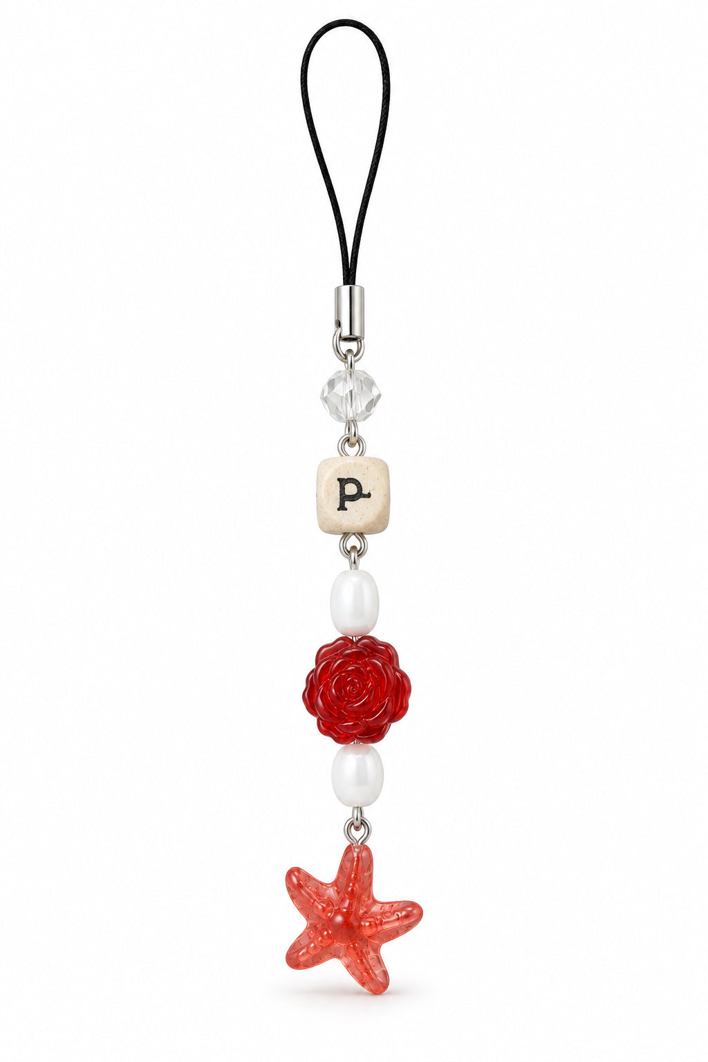 Letter P and Star phone charm red