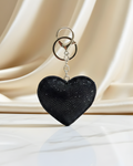 Bedazzled Black Heart Bag Charm Keychain