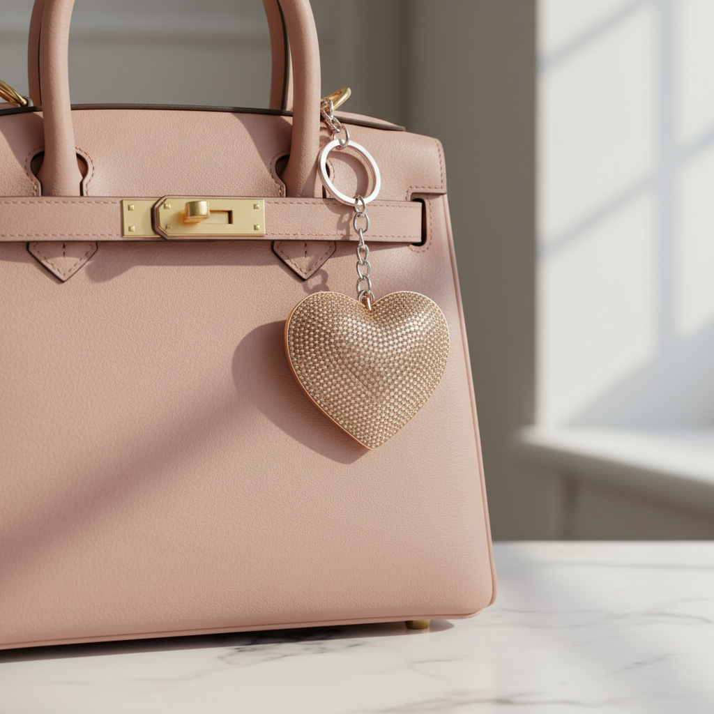 Bedazzled Champagne Heart Bag Charm