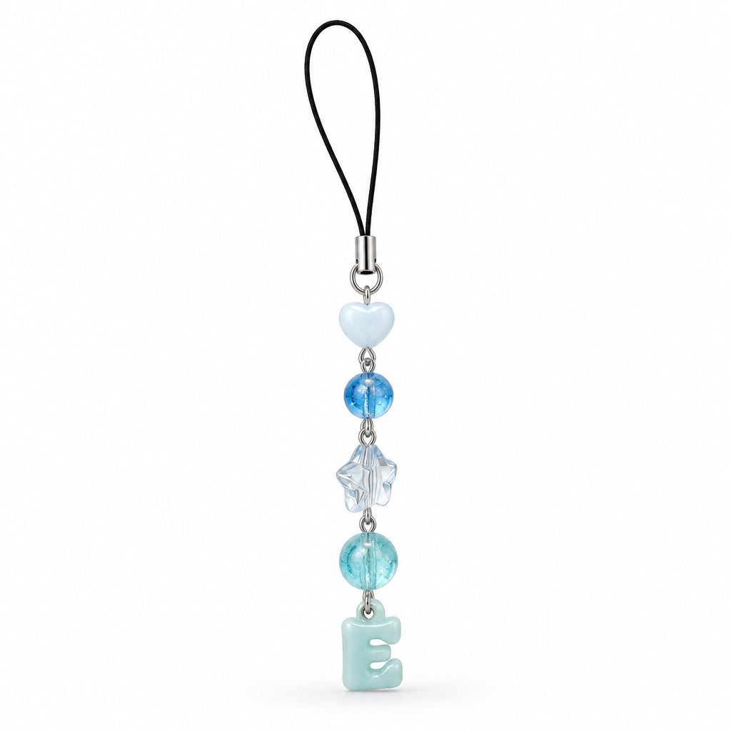 Letter E shade of blue phone charm