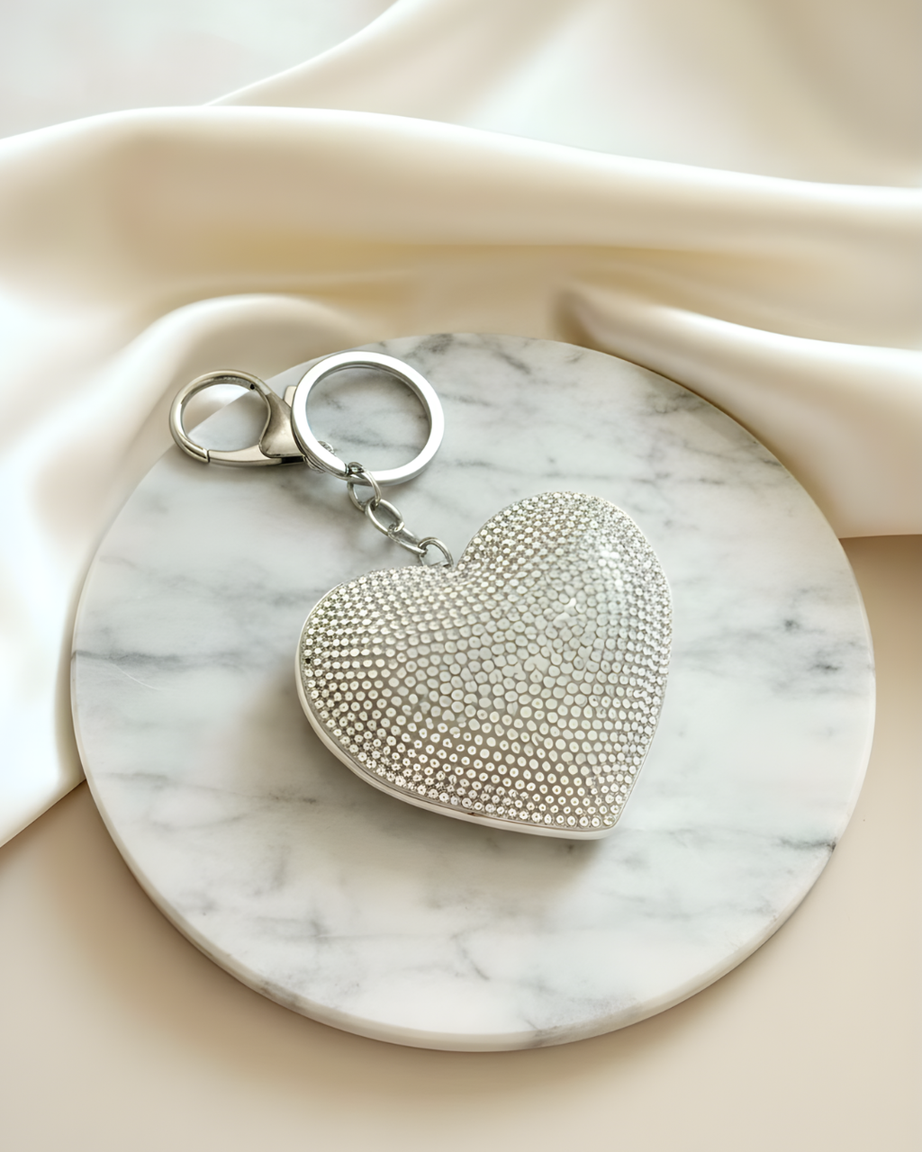 Bedazzled Silver Heart Bag Charm