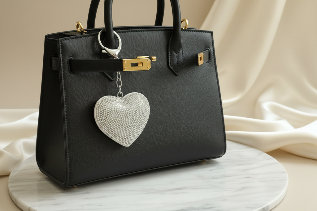 Bedazzled Silver Heart Bag Charm