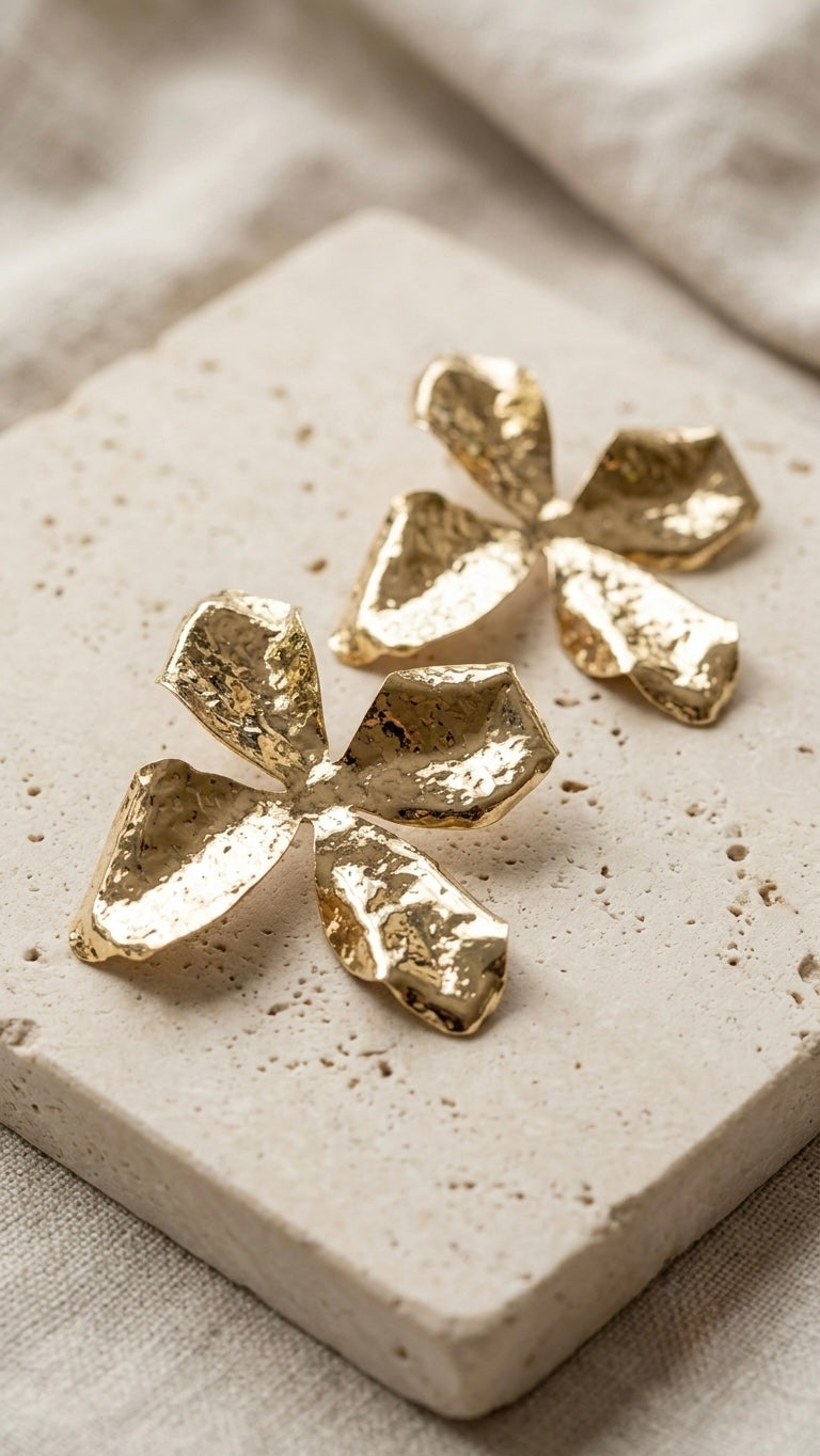 Gold Daisy Flower Statement Earrings