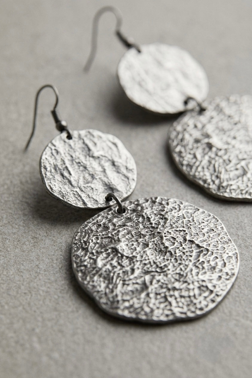 Silver big chunky texture dangles
