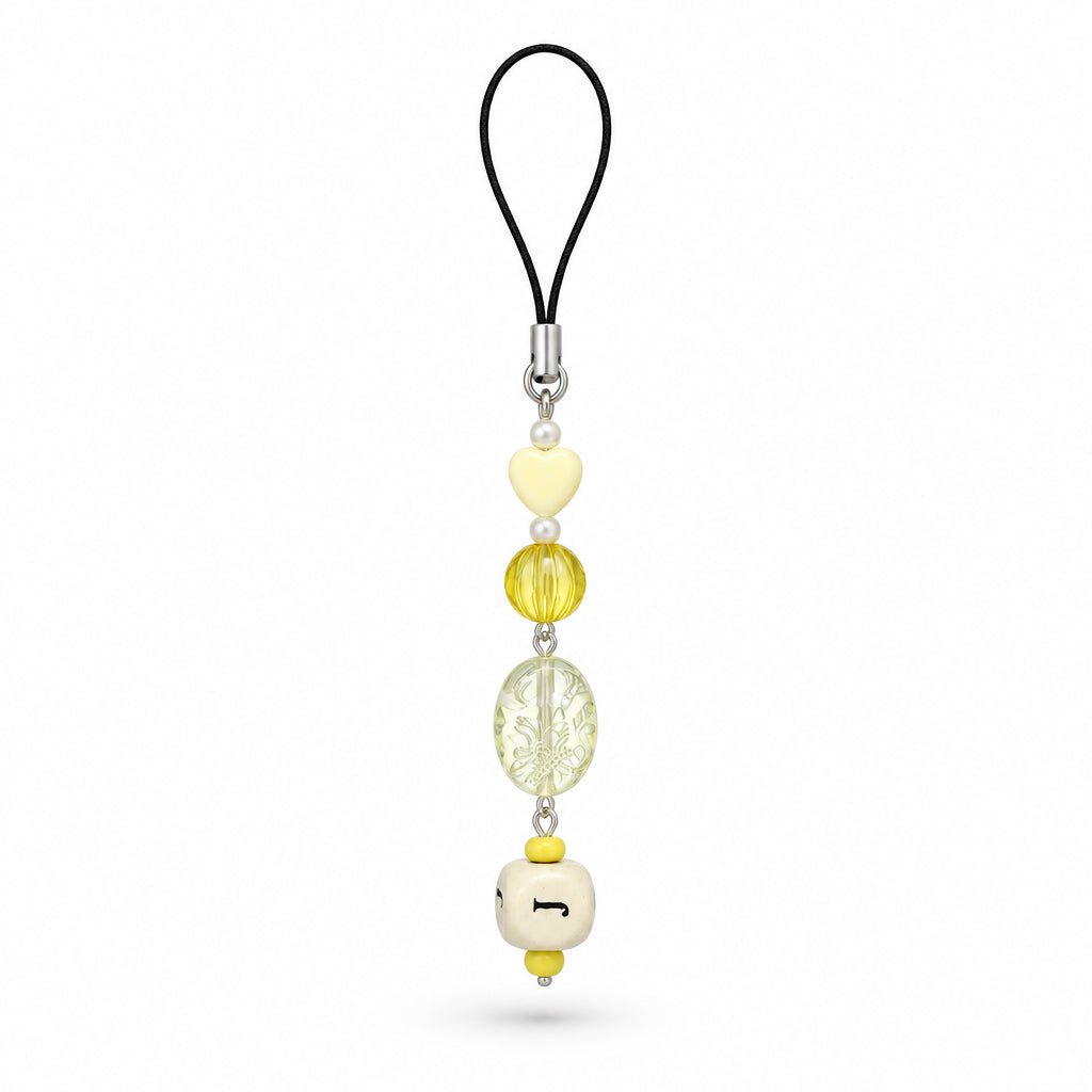 J in yellow phone charm