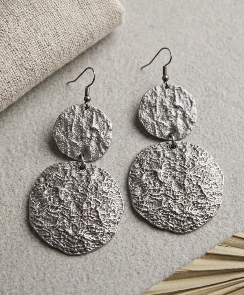 Silver big chunky texture dangles