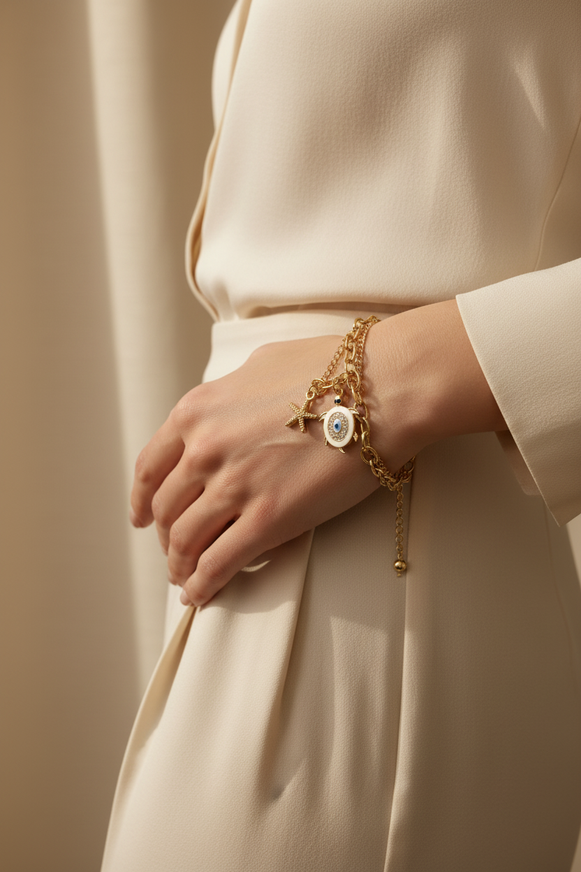 Sea Turtle charm layered Bracelet