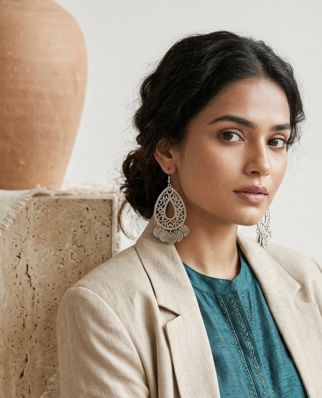 Filigree Teardrop Coin Earrings