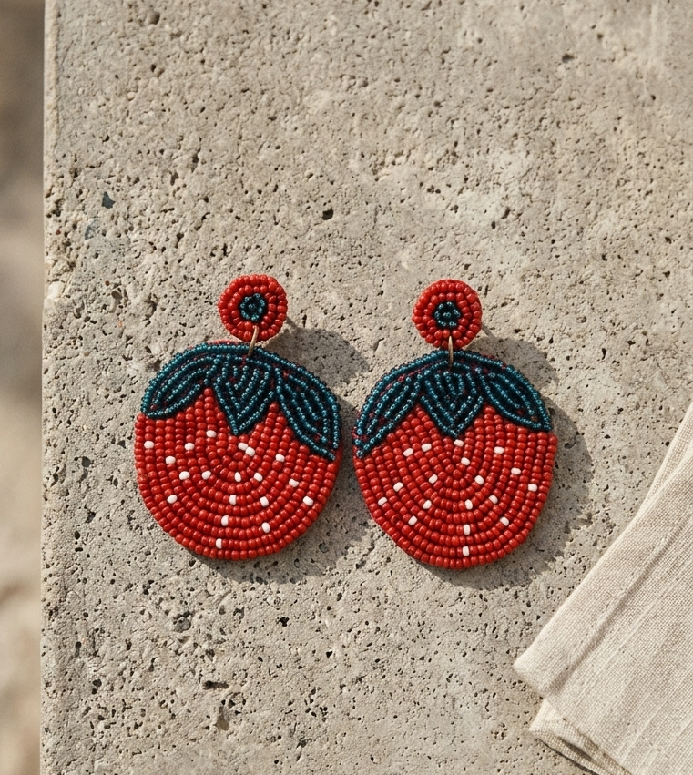 Strawberry Bliss Beaded Earrings 🍓
