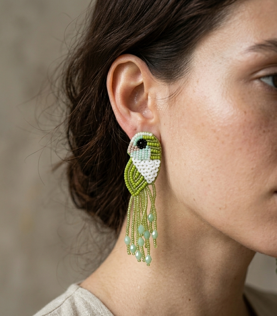 Emerald Parrot Beaded Earrings 🦜