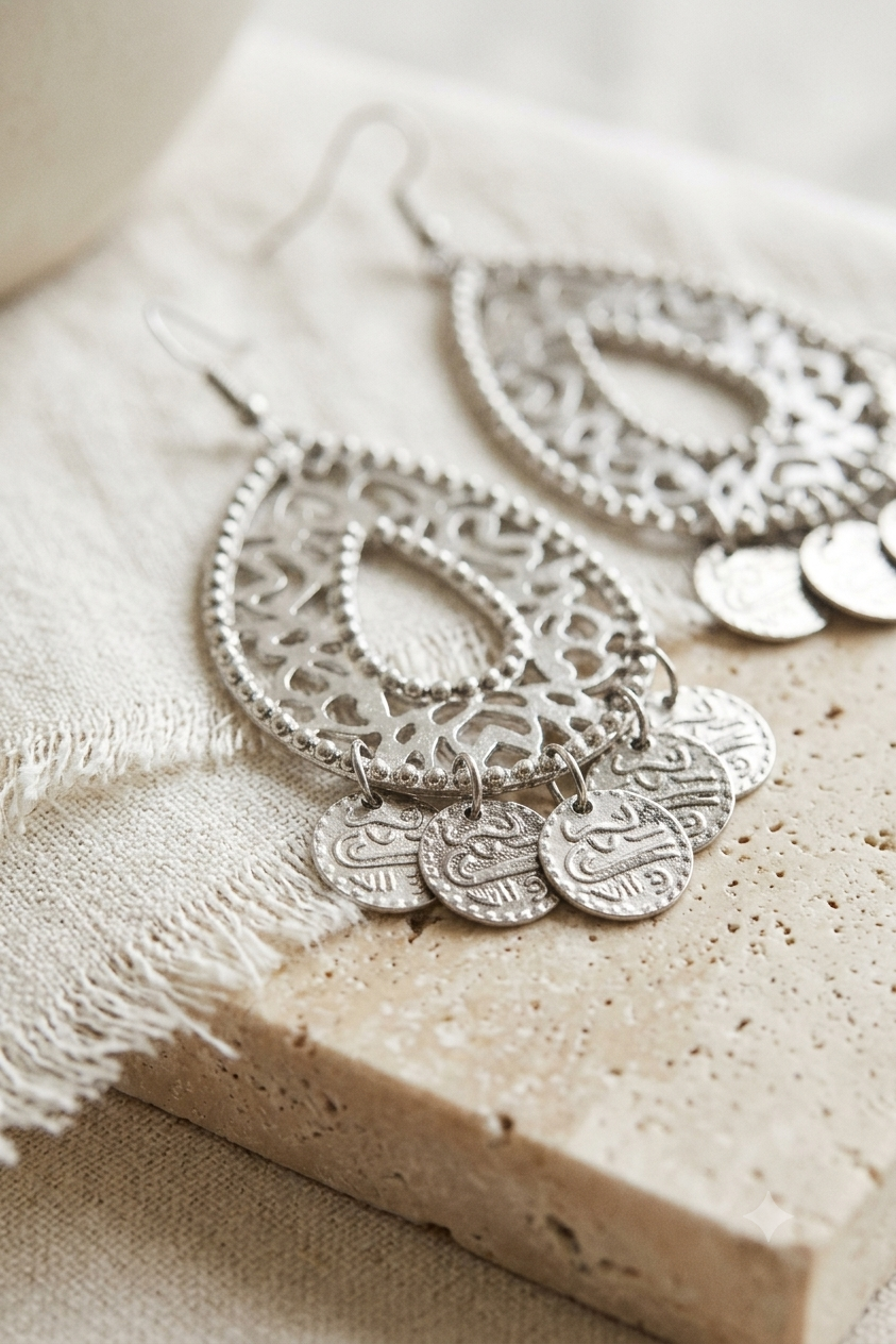 Filigree Teardrop Coin Earrings