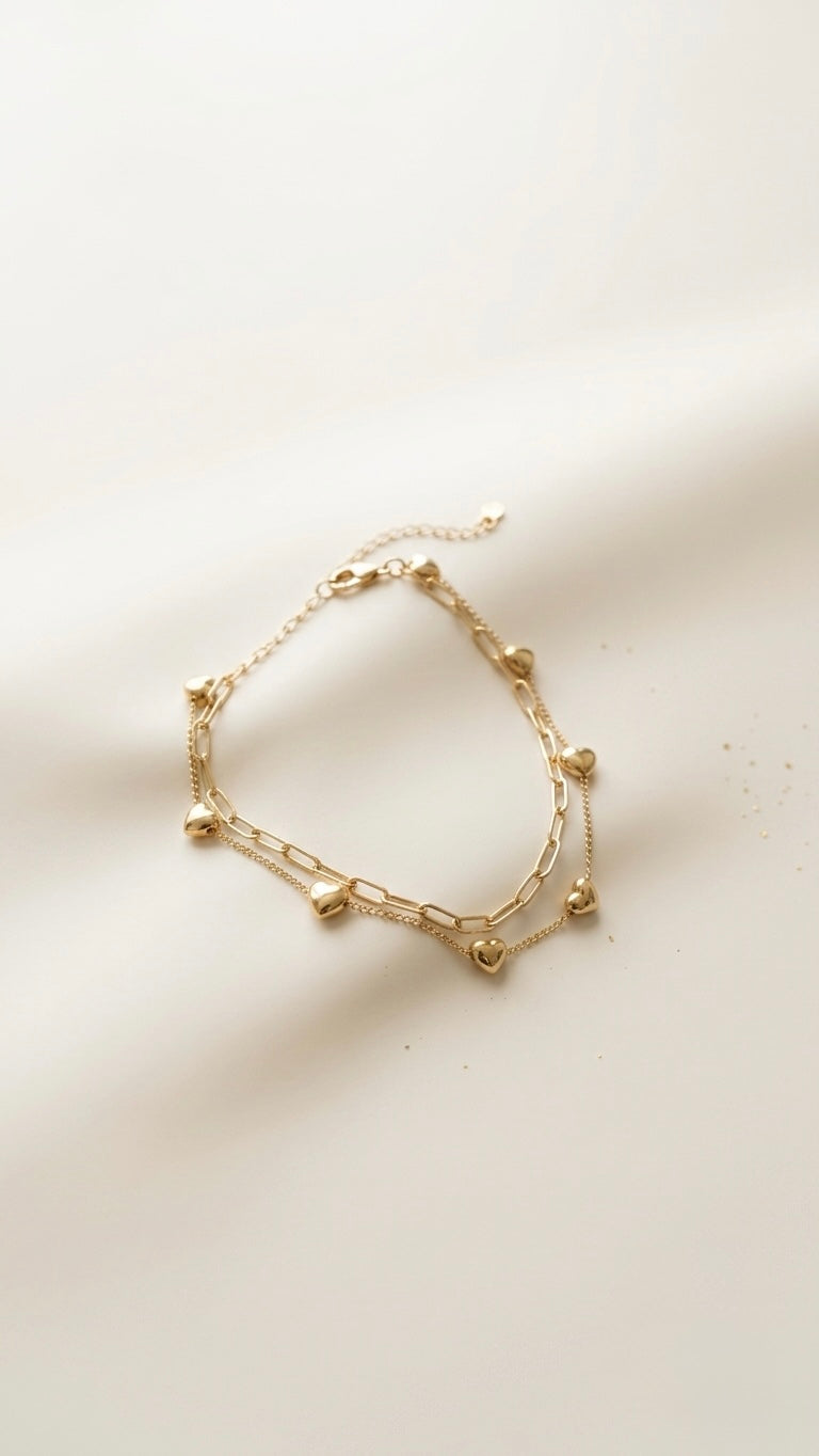 Delicate heart layered bracelet