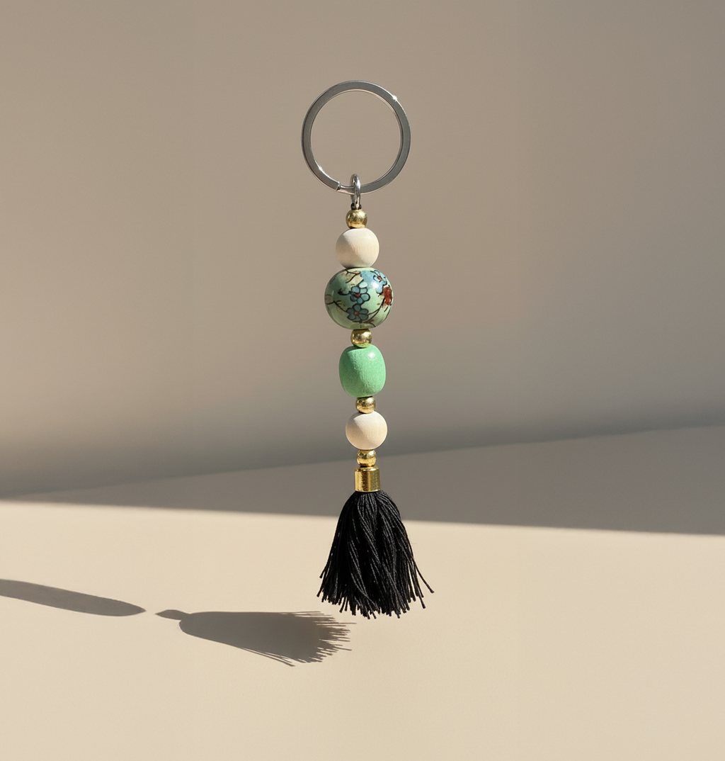 Green Stone Tassel Keychain