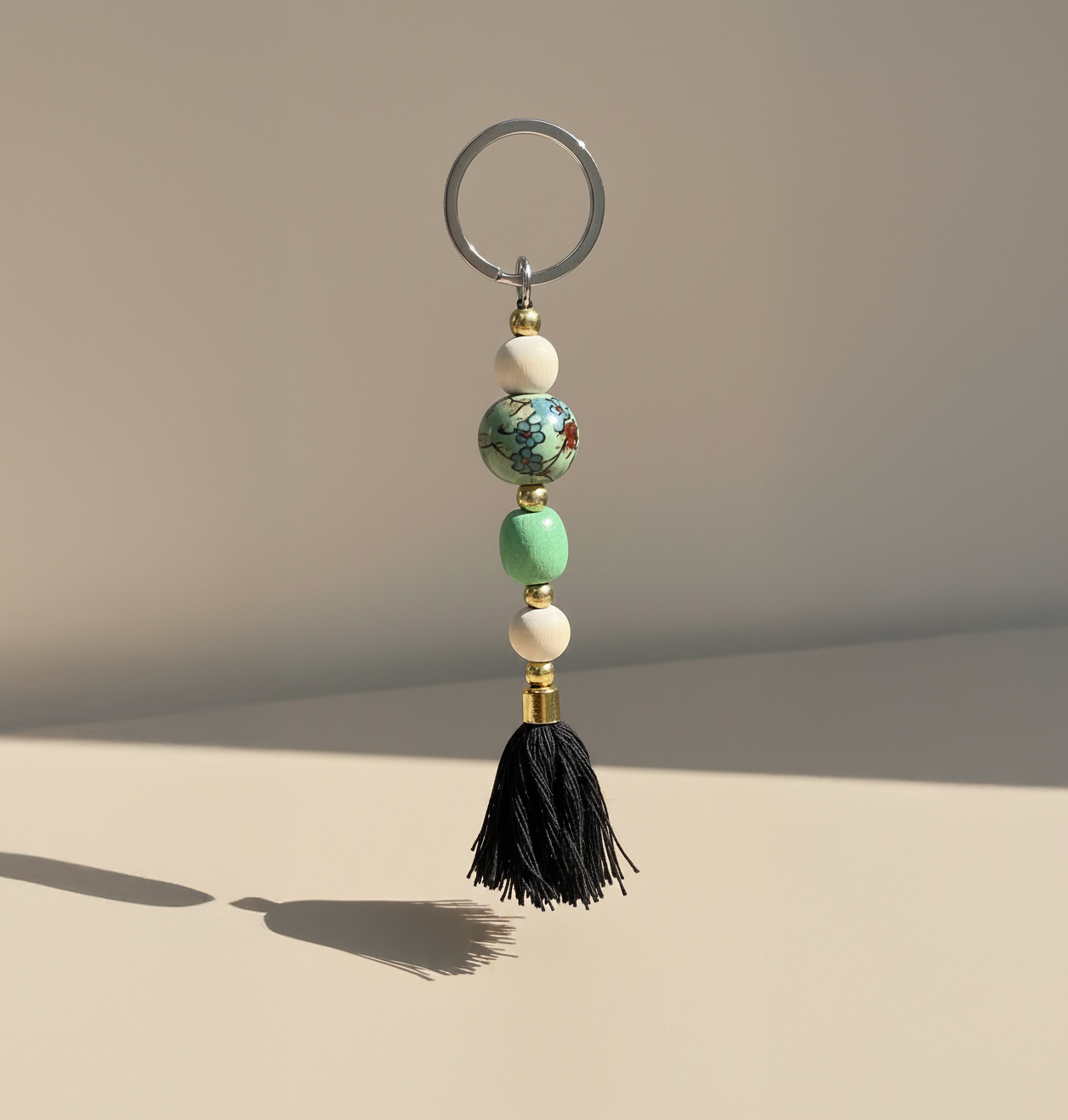 Green Stone Tassel Keychain