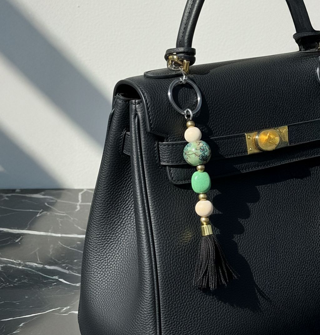 Green Stone Tassel Keychain